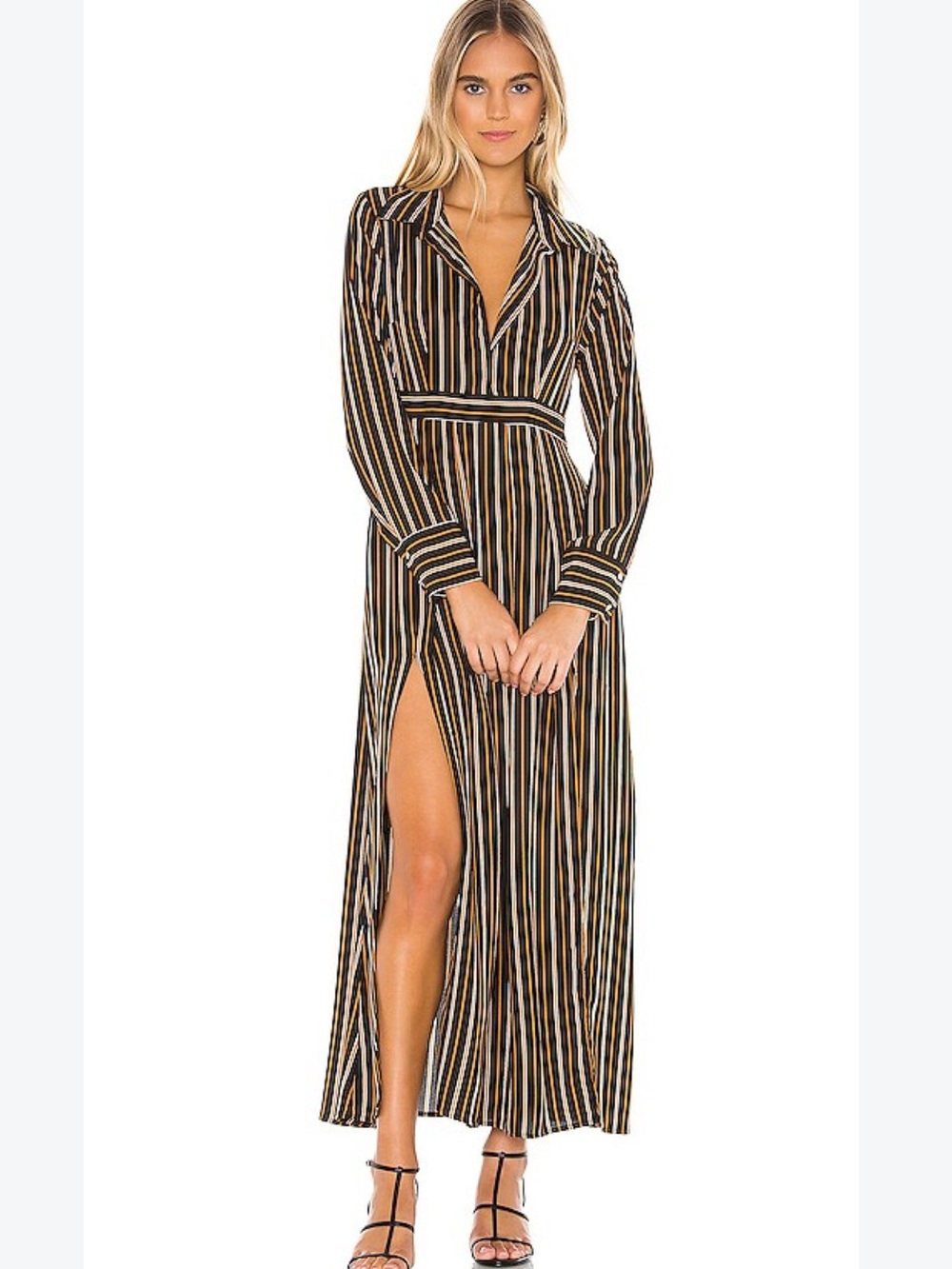 EUC REVOLVE Striped Maxi Dress in Black, Brown, Orange and White